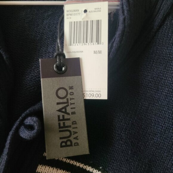 Buffalo David Bitton Cozy Grandpa Men's Button Up Cardigan Sweater Blue Medium - Picture 12 of 15